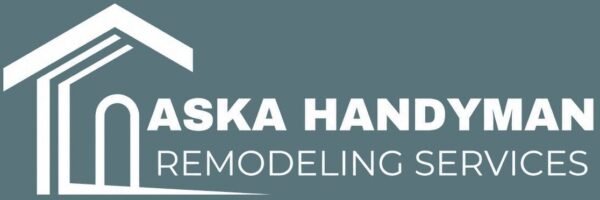 Aska Handyman Remodeling Services logo featuring a white house icon and the company name on a blue-gray background.