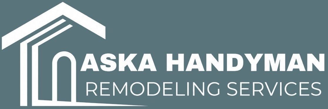 Aska Handyman Remodeling Services logo featuring a white house icon and the company name on a blue-gray background.